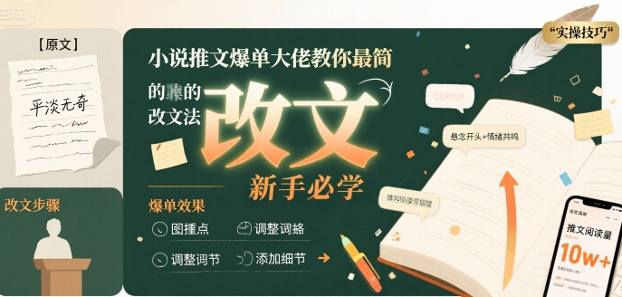 小说推文爆单大佬教你最简单的改文方法实操课，新手必学-娱乐网赚
