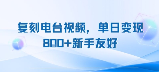 复刻电台视频，单日变现8张+新手友好，长期可做-娱乐网赚