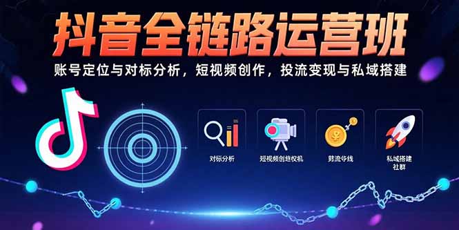 抖音全链路运营班：账号定位与对标分析，短视频创作，投流变现与私域搭建-娱乐网赚