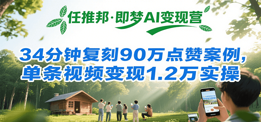 任推邦·即梦AI变现营，34分钟复刻90万点赞案例，单条视频变现1.2万实操-娱乐网赚
