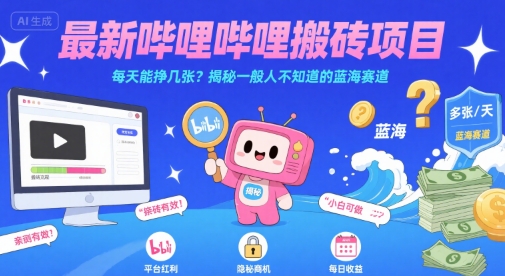 最新哔哩哔哩上B站搬砖项目，每天能挣几张？揭秘一般人不知道的蓝海赛道-娱乐网赚