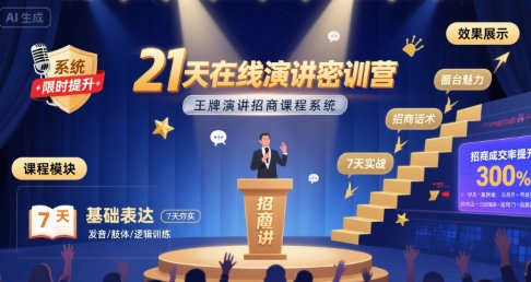 21天在线演讲密训营，王牌演讲招商课程系统-娱乐网赚