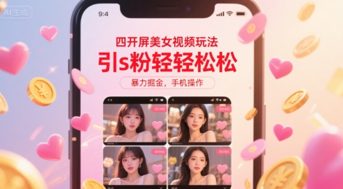 四开屏美女视频玩法，引s粉轻轻松松，暴力掘金，手机操作【揭秘】-娱乐网赚