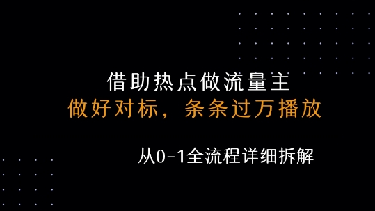 借力热点，乘顺风车玩流量主，条条过万播放， 每月收益5k+，从0-1全流程详细拆解-娱乐网赚