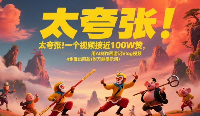 太夸张！一个视频接近100W赞，用AI制作西游记Vlog视频，全流程拆解来了(附万能提示词)-娱乐网赚