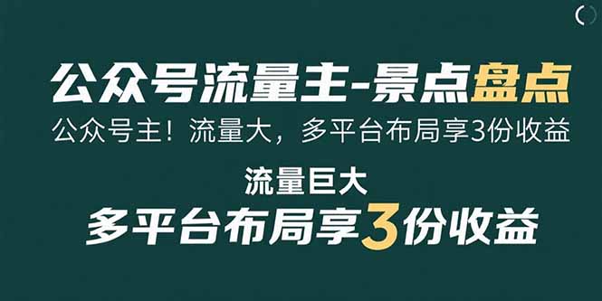 公众号流量主-景点盘点 流量巨大 多平台布局享3份收益-娱乐网赚