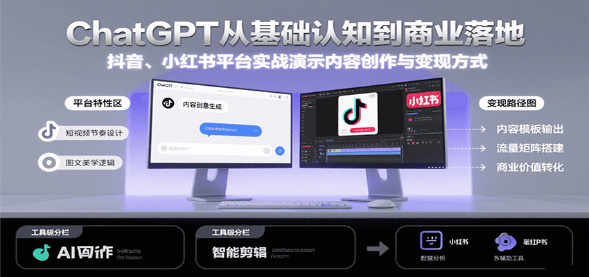 ChatGPT从基础认知到商业落地，实战演示抖音、小红书等平台的内容创作与变现-娱乐网赚