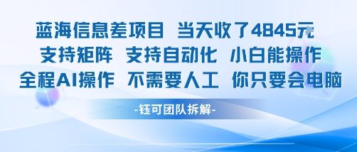 蓝海信息差项目当天收米1k+ 支持矩阵支持自动化小白能操作全程AI操作不需要人工你只要会电脑-娱乐网赚