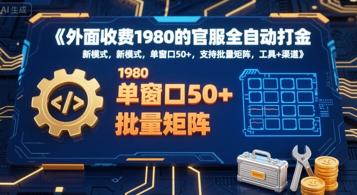 外面收费1980的官服全自动打金，新模式，单窗口50+，支持批量矩阵，工具+渠道【揭秘】-娱乐网赚