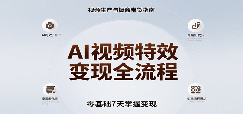AI视频特效变现全流程，零基础7天掌握视频生产到橱窗带货变现-娱乐网赚