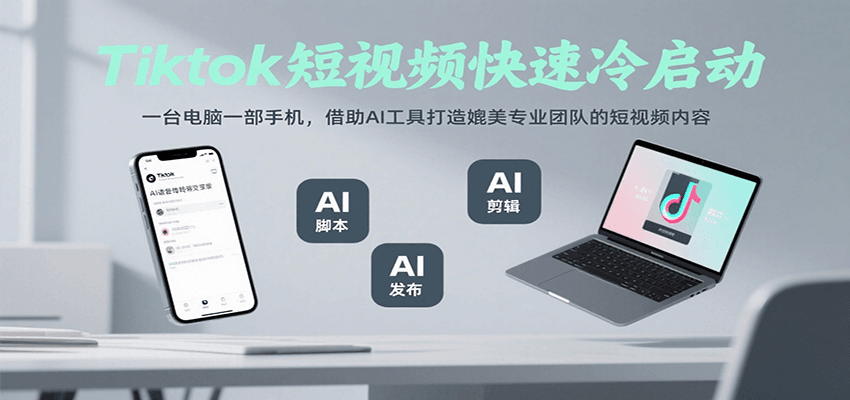 Tiktok短视频快速冷启动，一台电脑一部手机，借助AI工具打造媲美专业团队的短视频内容-娱乐网赚