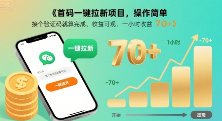 首码一键拉新项目，操作简单，接个验证码就算完成，收益可观， 一小时收益70+【揭秘】-娱乐网赚