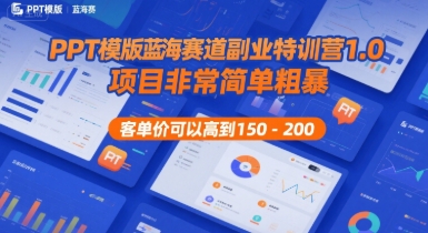 PPT模版蓝海赛道副业特训营1.0，项目非常简单粗暴，客单价可以高到150-200-娱乐网赚
