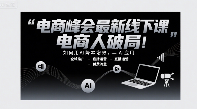 电商峰会最新线下课，电商人破局，如何用AI降本增效，AI应用-全域推广-直播运营-付费流量-娱乐网赚
