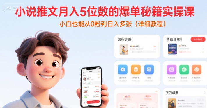 小说推文月入5位数的爆单秘籍实操课，，小白也能从0粉到日入多张(详细教程)-娱乐网赚