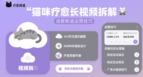 猫咪疗愈长视频拆解 &油管频道运营技巧-娱乐网赚