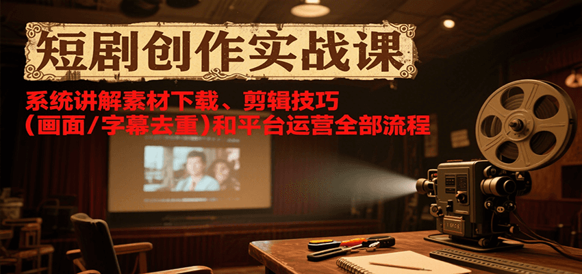 短剧创作实战课，系统讲解素材下载、剪辑技巧(画面/字幕去重)和平台运营全部流程-娱乐网赚