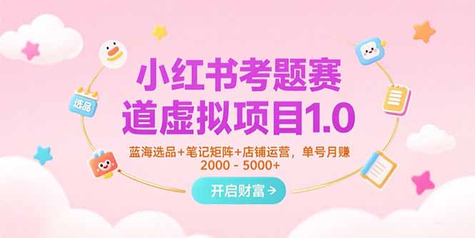 小红书考题赛道虚拟项目1.0，蓝海选品+笔记矩阵+店铺运营，单号月赚5000+-娱乐网赚