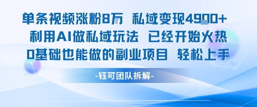 单条视频私域变现4.9k+利用AI做私域玩法 已经开始火热0基础也能做的副业项目轻松上手-娱乐网赚