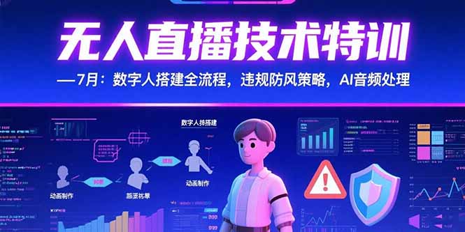 无人直播技术特训-7月：数字人搭建全流程，违规防风策略，AI音频处理-娱乐网赚
