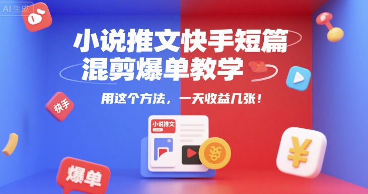 小说推文快手短篇混剪爆单教学，用这个方法，一天收益几张-娱乐网赚