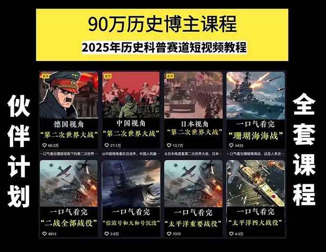 图片[1]-历史短视频赛道变现课，百集素材库应用，文案剪辑技巧，账号运营全案-娱乐网赚