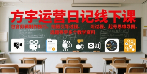 方宇运营日记线下课，包含剪辑制作技巧、拍摄引导过程、起号思维导图、选题等多个教学资料-娱乐网赚