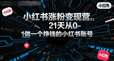 小红书涨粉变现营，21天从0-1做一个挣钱的小红书账号-娱乐网赚