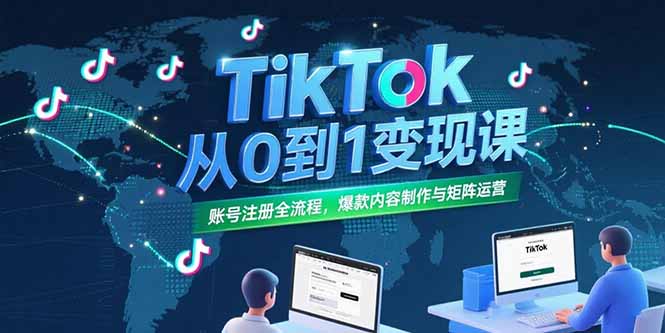 TikTok从0到1变现课，账号注册全流程，爆款内容制作与矩阵运营-娱乐网赚
