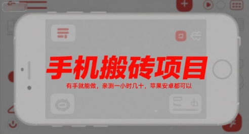 手机搬砖项目，有手就能做，亲测一小时几十，苹果安卓都可以-娱乐网赚