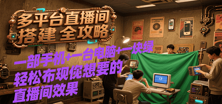 多平台直播间搭建全攻略，一部手机+一台电脑+一块绿布轻松实现你想要的直播间效果-娱乐网赚