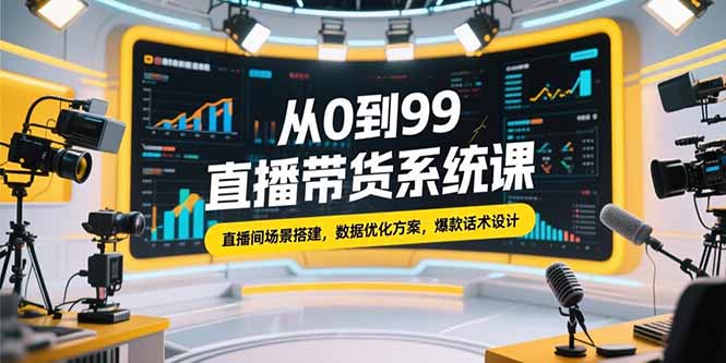 从0到99直播带货系统课，直播间场景搭建，数据优化方案，爆款话术设计-娱乐网赚