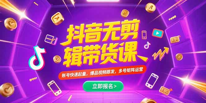抖音不剪辑带货课，账号快速起量，爆品视频跟发，多号矩阵运营-娱乐网赚