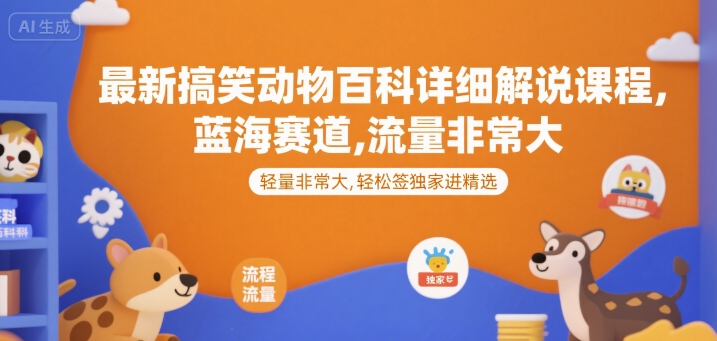 最新搞笑动物百科详细解说课程，蓝海赛道，流量非常大，轻松签独家进精选-娱乐网赚