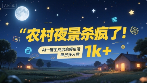 农村夜景杀疯了！AI一键生成治愈系慢生活，单日狂入1k+-娱乐网赚