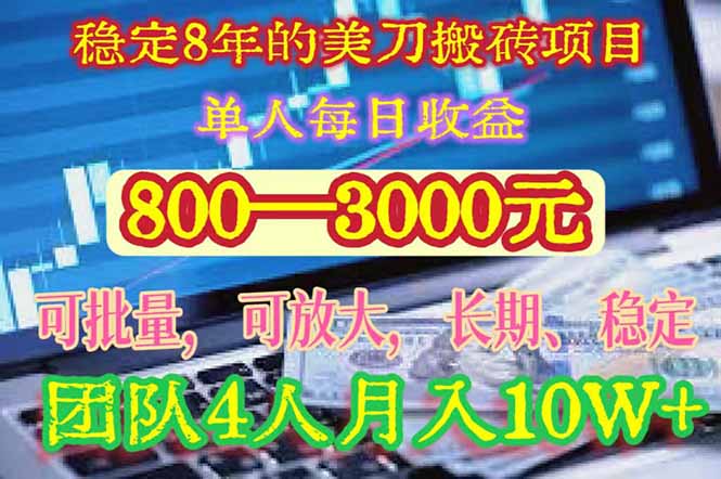 稳定8年的美刀搬砖项目，单人每日收益800—3000.团队4人月入10W+.可线下-娱乐网赚