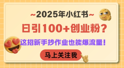 2025年小红书日引100+创业粉？这招新手抄作业也能爆流量！-娱乐网赚