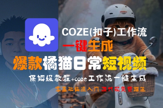 COZE(扣子)工作流一键生成爆款橘猫日常短视频，保姆级教程，零基础快速入门-娱乐网赚