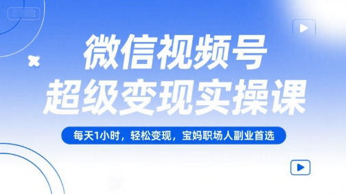 微信视频号超级变现实操课，每天1小时，轻松变现，宝妈职场人副业首选-娱乐网赚