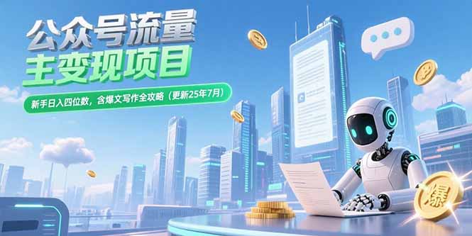 公众号流量主变现项目，新手日入四位数，含爆文写作全攻略(更新25年7月-娱乐网赚