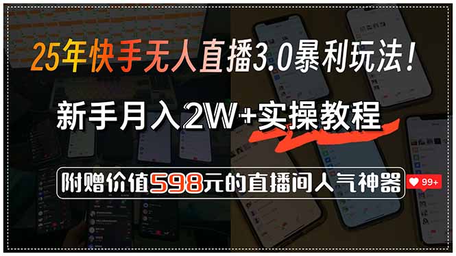 25年快手无人直播3.0暴利玩法！，新手月入2W+实操教程，附赠价值598元…-娱乐网赚