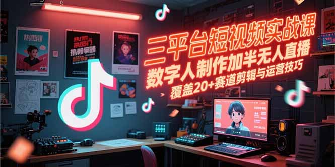 三平台短视频实战课，数字人制作加半无人直播，覆盖20+赛道剪辑与运营技巧-娱乐网赚