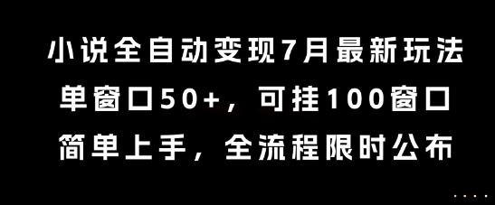 小说全自动变现7月玩法，单窗口50+，可挂100窗口，简单上手，全流程限时公布【揭秘】-娱乐网赚