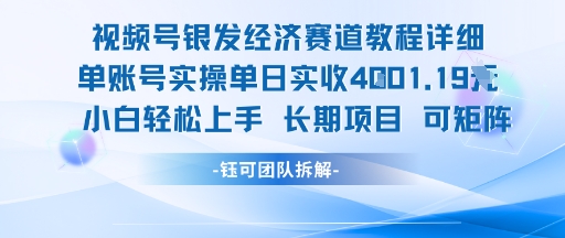 视频号银发经济赛道单账号实操单日实收1k+，小白轻松上手长期项目-娱乐网赚