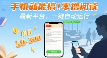 手机就能搞！零撸阅读挂G，最新平台，一键自动运行，随时随地挣，单日50-3张+【揭秘】-娱乐网赚