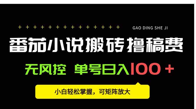 番茄小说创作人搬砖赚稿费，无风控单号日入100＋，小白轻松掌握，可矩…-娱乐网赚