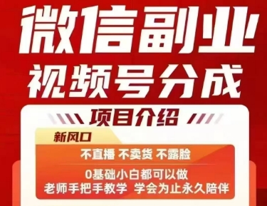 微信副业视频号分成，不直播 不卖货 不露脸，三五分钟即可完成一条作，每日收益几十、几张不等-娱乐网赚