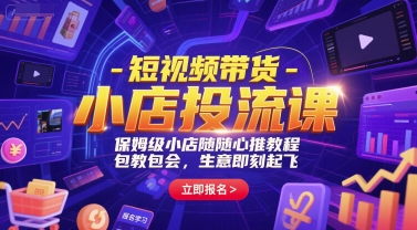 短视频带货-小店投流课，保姆级小店随心推教程，包教包会，生意即刻起飞-娱乐网赚