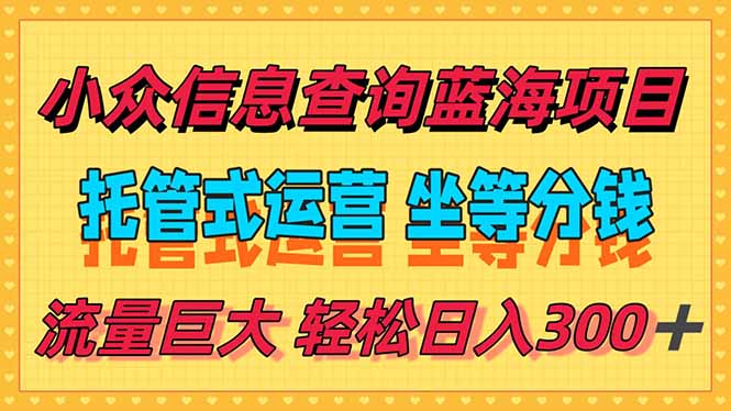 稳定日入300＋，小众信息查询蓝海项目，全程懒人式托管，解放你的时间-娱乐网赚