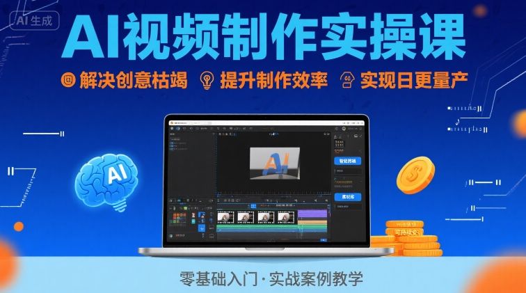 Ai视频制作实操课，解决创意枯竭、效率低下痛点，实现日更量产可持续变现-娱乐网赚